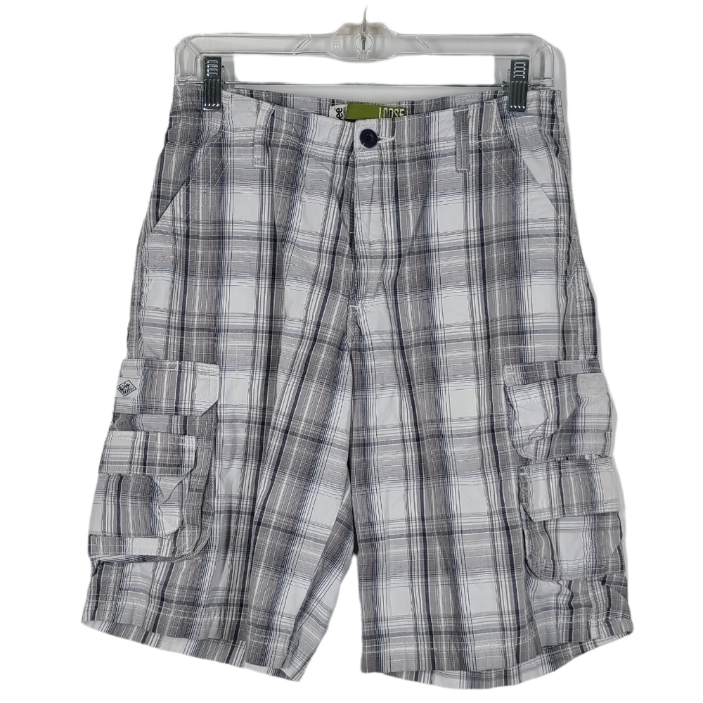 Lee Dungarees Loose‎ Gray Plaid Cargo Shorts 14 Husky